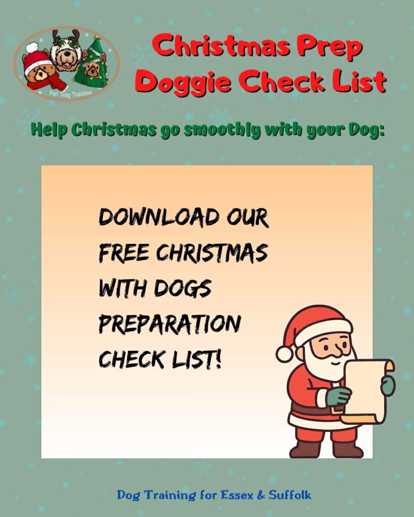 Graphic advertising a free check list for preparing for Christmas with dogs